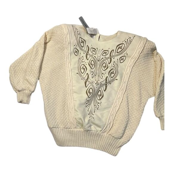 SideEffects Women’s Vintage Beige 80s Sweater Big Shoulder Pads Size 8 - Picture 11 of 16